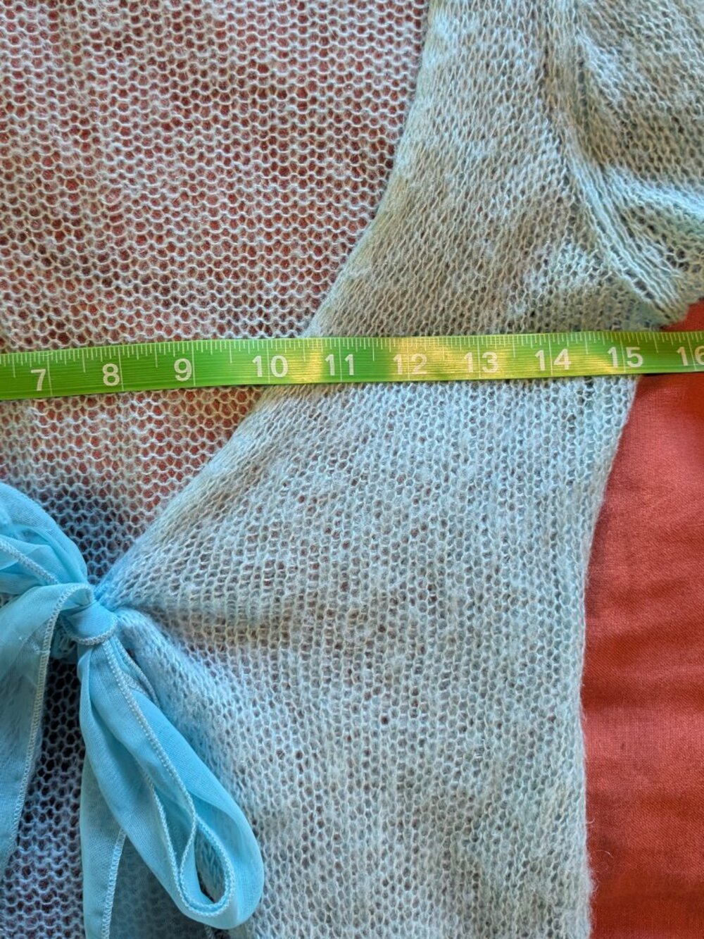 Y2K 00s Vintage Pout Powder Blue Tie Front Baby Doll Sweater Top Mohair Blend - Picture 7 of 10